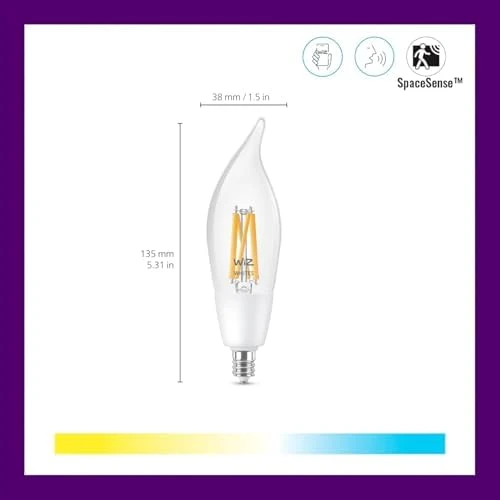Clear 40W Tunable White Filament LED Smart Candle-Shaped Bulb — Smart Light Bulb, WiZ Connected