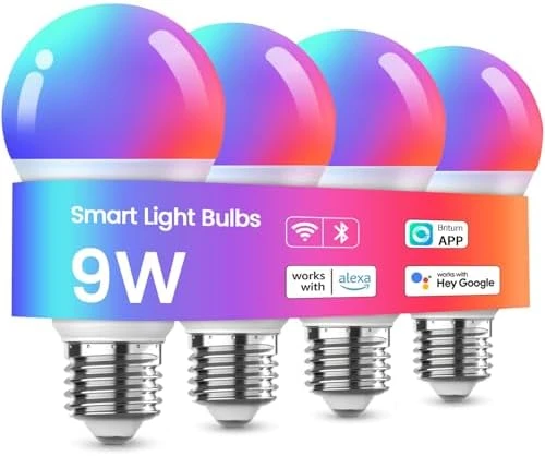 LED Smart Light Bulbs, Color Changing Dimmable & Timing Smart WiFi and Bluetooth Bulb, 4 Pack — Smart Light Bulb, Meliya