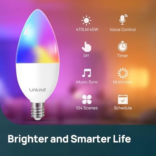 Matter Smart Bulbs, E12 Led Bulb, WiFi Candelabra B11 Bulbs, RGBTW Color Changing Light Bulb — Smart Light Bulb, Linkind
