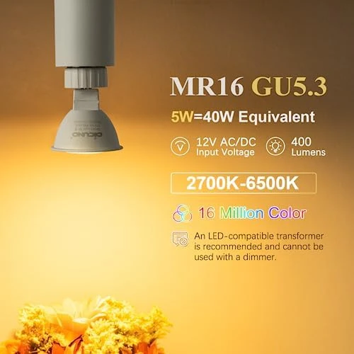 MR16 Smart Bulb, RGBCW Color Changing, 5W GU5.3, Dimmable — Smart Light Bulb, DiCUNO