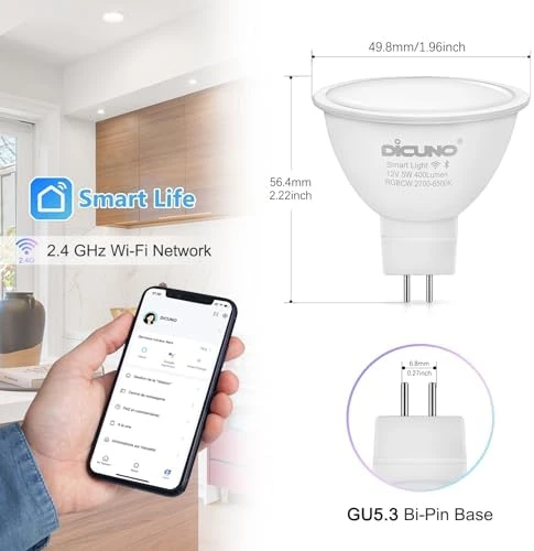 MR16 Smart Bulb, RGBCW Color Changing, 5W GU5.3, Dimmable — Smart Light Bulb, DiCUNO