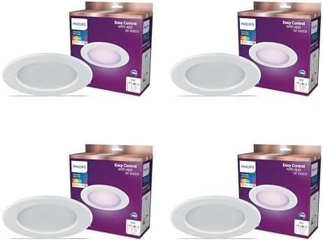 Smart 5-6 Inch Retrofit Recessed Downlight 4-Pack, 1150 Lumens, LED Color Changing Lights — Smart Light Bulb, Philips