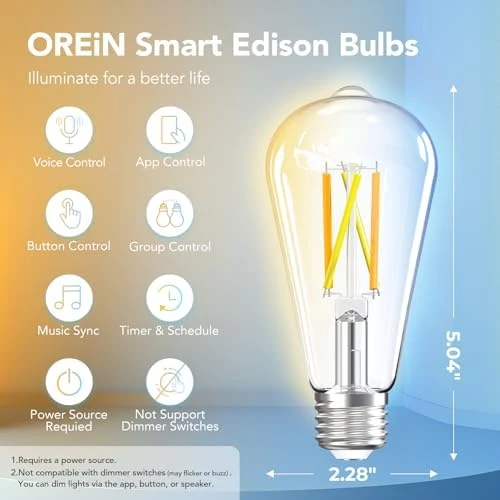 Smart Edison Light Bulbs (4-Pack) — Smart Light Bulb, OREiN