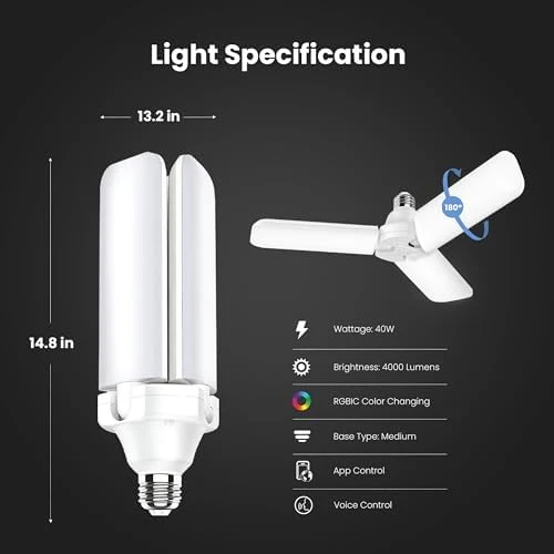 Smart LED Garage Light with RGBW Color Changing Deformable Panels — Smart Light Bulb, Feit Electric