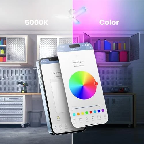 Smart LED Garage Light with RGBW Color Changing Deformable Panels — Smart Light Bulb, Feit Electric