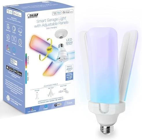 Smart LED Garage Light with RGBW Color Changing Deformable Panels — Smart Light Bulb, Feit Electric