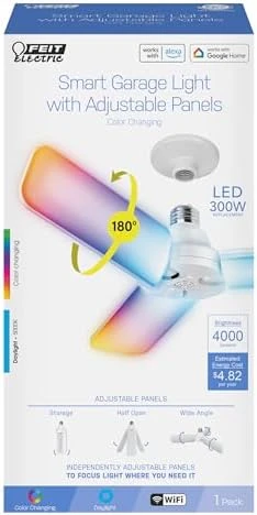 Smart LED Garage Light with RGBW Color Changing Deformable Panels — Smart Light Bulb, Feit Electric