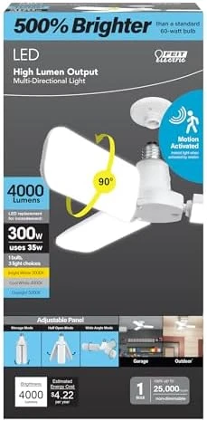 Smart LED Garage Light with RGBW Color Changing Deformable Panels — Smart Light Bulb, Feit Electric