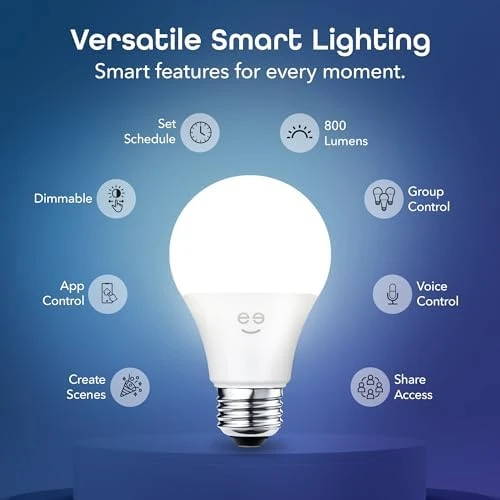 Smart LED Light Bulb 3 Pack A19 WiFi Dimmable Soft White 800 Lumens — Smart Light Bulb, Geeni