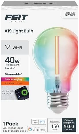 Smart LED Light Bulb, Color Changing, Dimmable — Smart Light Bulb, Feit Electric