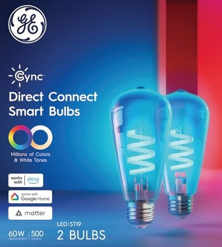 Smart LED Light Bulb, ST19 Edison Style, Room Decor Aesthetic, Color Changing WiFi, 60W Equivalent (Pack of 2) — Smart Light Bulb, Cync