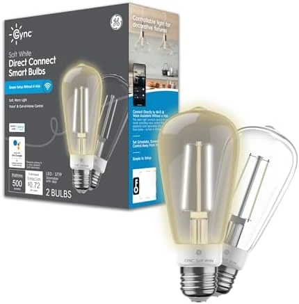 Smart LED Light Bulb, ST19 Edison Style, Room Decor Aesthetic, Color Changing WiFi, 60W Equivalent (Pack of 2) — Smart Light Bulb, Cync