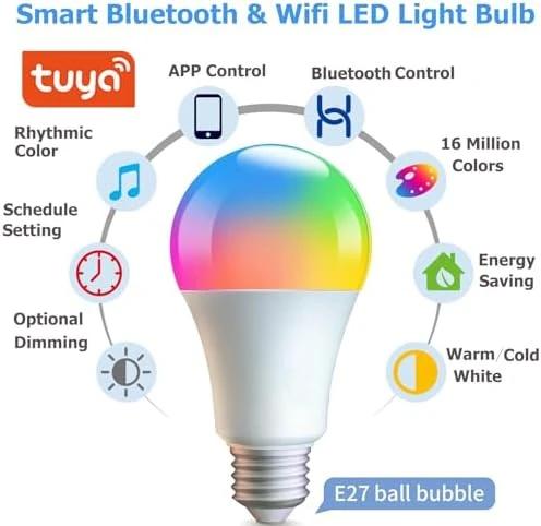 Smart Light Bulbs, WiFi & Bluetooth LED Color Changing Light Bulb — Smart Light Bulb, AFINSEA