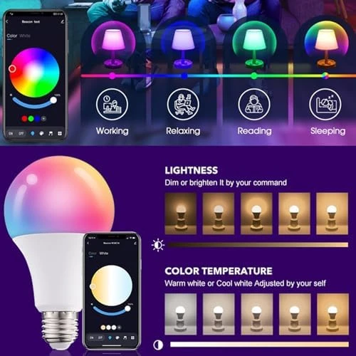 Smart Light Bulbs, WiFi & Bluetooth LED Color Changing Light Bulb — Smart Light Bulb, AFINSEA