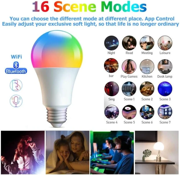 Smart Light Bulbs, WiFi & Bluetooth LED Color Changing Light Bulb — Smart Light Bulb, AFINSEA