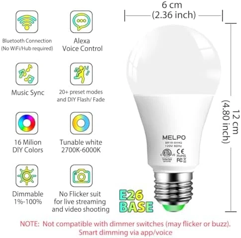 Smart RGB Light Bulbs 8 Pack — Smart Light Bulb, MELPO