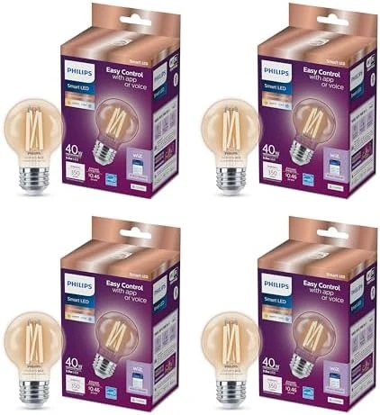 Smart Vintage G16.5 40W Tunable White Filament LED Smart Bulb 4 Pack — Smart Light Bulb, Philips