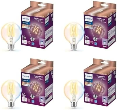 Smart Vintage G25 60W Tunable White Filament LED Smart Bulb 4 Pack — Smart Light Bulb, Philips
