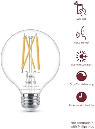 Smart Vintage G25 60W Tunable White Filament LED Smart Bulb 4 Pack — Smart Light Bulb, Philips
