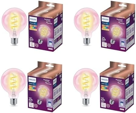 Smart Vintage G25 60W Tunable White Filament LED Smart Bulb 4 Pack — Smart Light Bulb, Philips