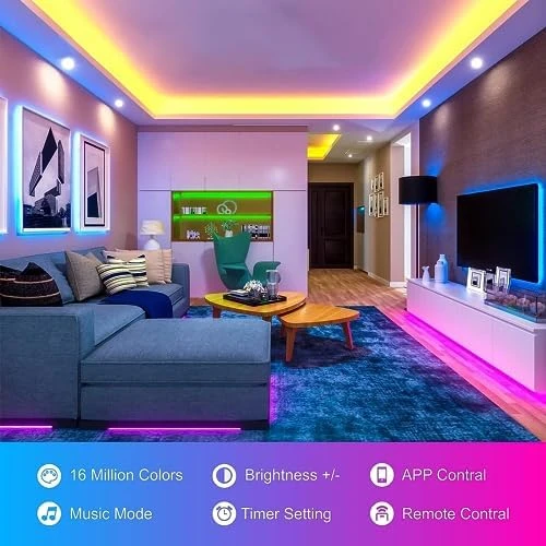 100ft Led Lights for Bedroom, Music Sync Color Changing RGB Strip with Remote & App Control — LED Strip Lights, HBOWMDJIA