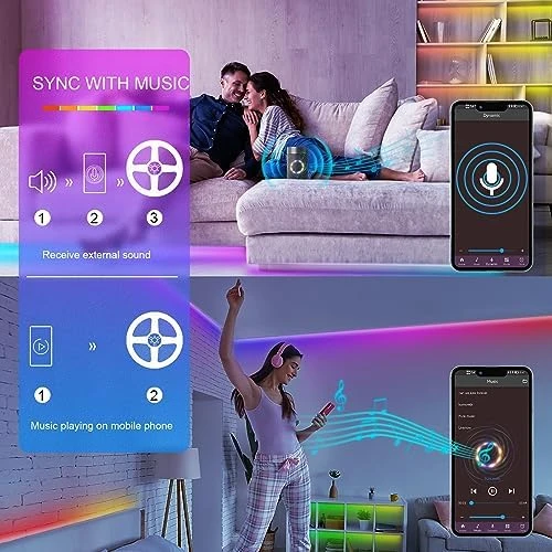 100ft Led Lights for Bedroom, Music Sync Color Changing RGB Strip with Remote & App Control — LED Strip Lights, HBOWMDJIA