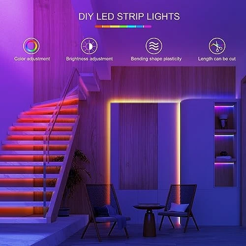 100ft Led Lights for Bedroom, Music Sync Color Changing RGB Strip with Remote & App Control — LED Strip Lights, HBOWMDJIA