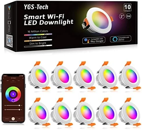 2 Inch Recessed Lighting, WiFi LED Downlight 5W 120V — Smart Light Bulb, YGS-Tech