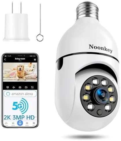 2K/3MP Light Bulb Security Camera, 5G & 2.4GHz WiFi 2 Pack — Security Camera, Noonkey
