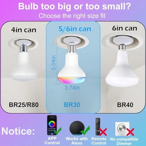 BR30 Smart Bulbs, Compatible with Alexa, Flood Light Bulbs 10W 900LM, RGBCW Color Changing Light Bulb — Smart Light Bulb, HYDONG