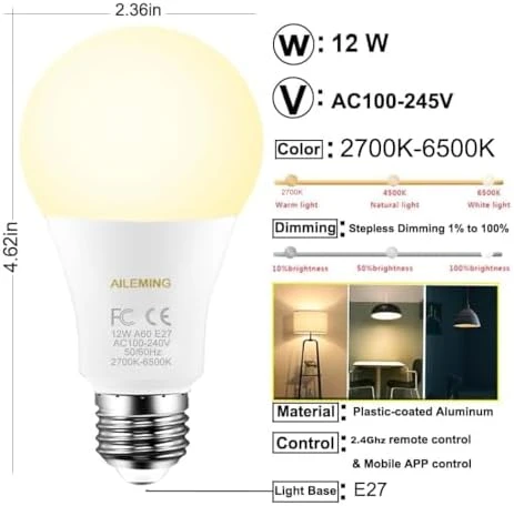 Color Changing Smart Light Bulb with Remote Control — Smart Light Bulb, AILEMING