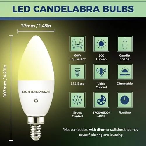 Matter Candelabra Smart Light Bulbs 60W Equivalent — Smart Light Bulb, Lightinginside