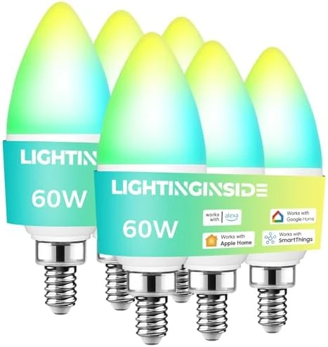 Matter-Enabled E12 Smart Light Bulbs 60W Equivalent, Candelabra Light Bulbs, RGBCW, 2.4G WiFi, 6PCS — Smart Light Bulb, Lightinginside