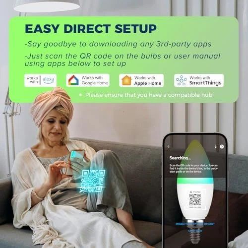 Matter-Enabled E12 Smart Light Bulbs 60W Equivalent, Candelabra Light Bulbs, RGBCW, 2.4G WiFi, 6PCS — Smart Light Bulb, Lightinginside