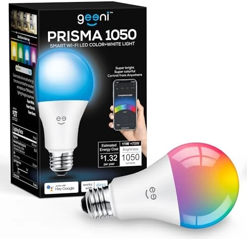 PRISMA 1050 Wi-Fi LED Light Bulb, Multicolor (2700K): Dimmable LED, A21, 75-Watt Equivalent — Smart Light Bulb, Geeni