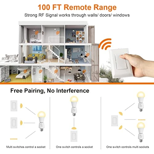 Remote Control Light Bulb Socket with Wall Mount Switch — Smart Switch, SURAIELEC