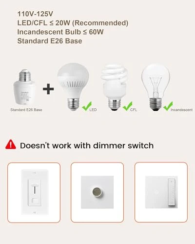 Remote Control Light Socket with Wall Switch — Smart Light Bulb, SURAIELEC