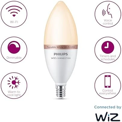 Smart 40W B12 Tunable White Smart Candle-shape 4-Pack — Smart Light Bulb, Philips