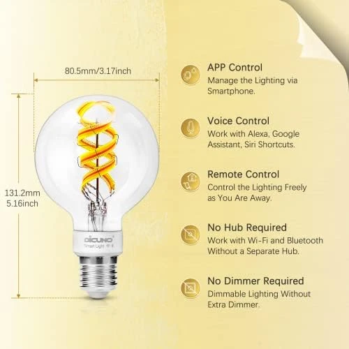 Smart Edison Bulb G80, Color Changing WiFi Smart Light Bulb — Smart Light Bulb, DiCUNO
