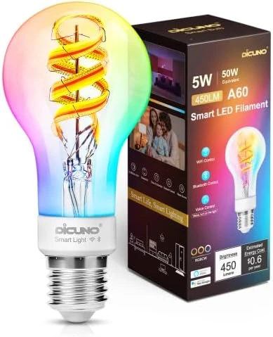 Smart Edison Bulb G80, Color Changing WiFi Smart Light Bulb — Smart Light Bulb, DiCUNO