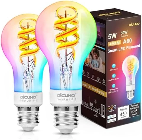 Smart Edison Bulb G80, Color Changing WiFi Smart Light Bulb — Smart Light Bulb, DiCUNO