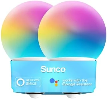 Smart Globe Bulbs G25, Alexa Compatible Decorative Round Vanity Bulbs, 5W, Color Changing RGBCW, Dimmable WiFi Vanity... — Smart Light Bulb, Sunco