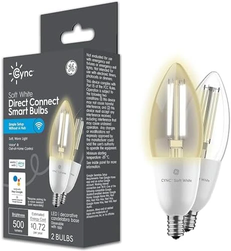 Smart LED Light Bulb, B11 Candle, Soft White, 60W Equivalent, Pack of 2 — Smart Light Bulb, GE