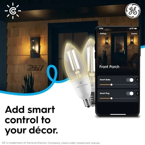 Smart LED Light Bulb, B11 Candle, Soft White, 60W Equivalent, Pack of 2 — Smart Light Bulb, GE