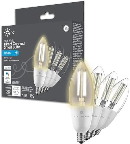 Smart LED Light Bulb, B11 Candle, Soft White, 60W Equivalent, Pack of 2 — Smart Light Bulb, GE