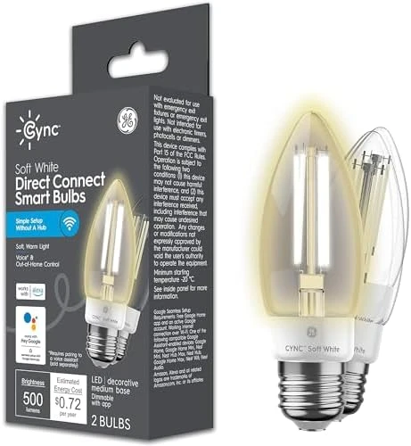Smart LED Light Bulb, B11 Candle, Soft White, 60W Equivalent, Pack of 2 — Smart Light Bulb, GE