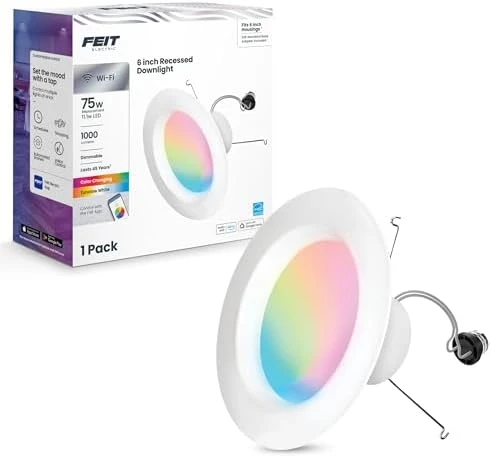 Smart Recessed Downlights, 5-6 Inch, Wi-Fi LED, Dimmable Color-Changing, 1000 Lumens — Smart Light Bulb, Feit Electric