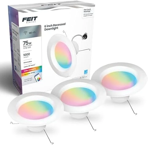 Smart Recessed Downlights, 5-6 Inch, Wi-Fi LED, Dimmable Color-Changing, 1000 Lumens — Smart Light Bulb, Feit Electric