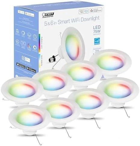 Smart Recessed Downlights, 5-6 Inch, Wi-Fi LED, Dimmable Color-Changing, 1000 Lumens — Smart Light Bulb, Feit Electric