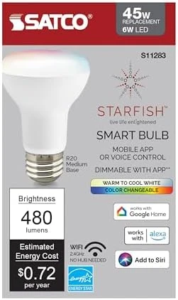 WiFi-Control R20 LED Color-Changing and Tunable White Smart Light Bulb — Smart Light Bulb, Satco